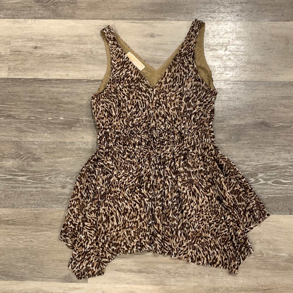 Michael Kors brown/tan/white animal print tank blouse ladies XS
